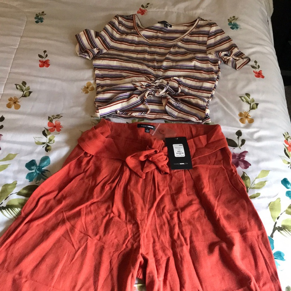 Fashion Nova Tie Waist Linen Pants L